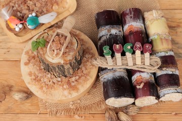 Cane sugar and fresh cane from nature.