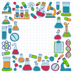 Chemistry Pharmacology Natural sciences Vector doodle set