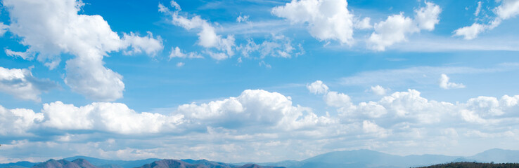Naklejka na ściany i meble Mountains, trees, sky and cloud background