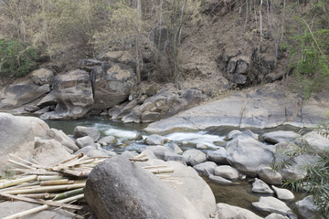 Obraz premium water stream through stone in creek