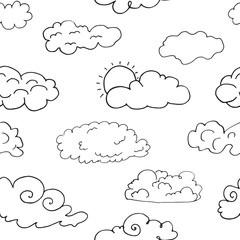 Hand drawn Doodle set of different Clouds, sketch Collection  vector illustration isolated on white