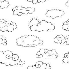 Obraz premium Hand drawn Doodle set of different Clouds, sketch Collection vector illustration isolated on white