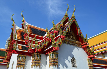 Fototapeta premium Thai buddhism church against blue sky background