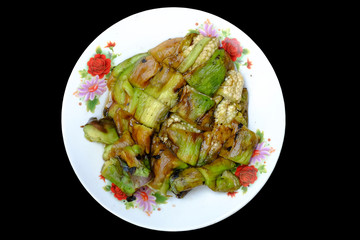 grilled eggplant on rose dish