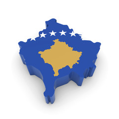3D Illustration Map Outline of Kosovo with the Kosovan Flag