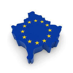 3D Illustration Map Outline of Kosovo with the European Union Flag