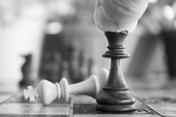 Scacchi fotografati su una scacchiera