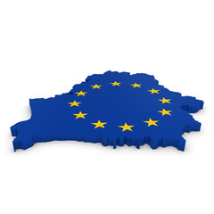 3D Illustration Map Outline of Belarus with the European Union Flag