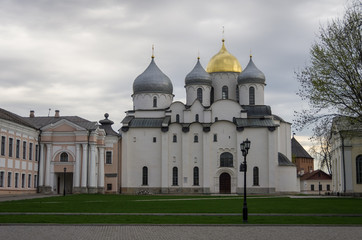 Fototapeta na wymiar St.Sophia Cathedral in Novgorod Kremlin at spring sunny day. Veliky Novgorod, Russia. No people