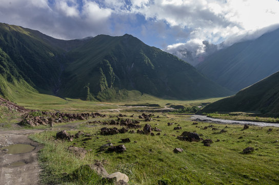 Terek river in Thurso mountain valley. Mtskheta-Mtianeti Region, Georgia