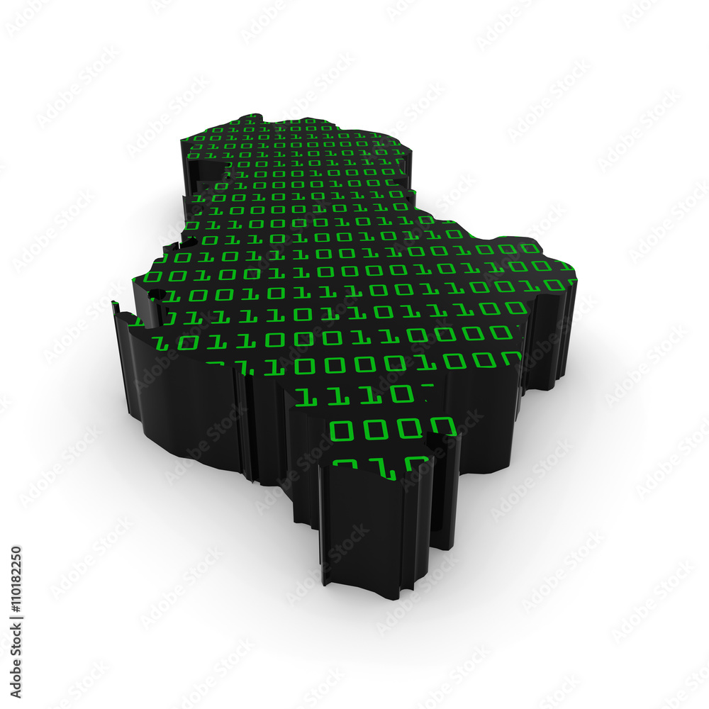 Poster albanian technology industry concept image - 3d illustration map outline of albania with green binar