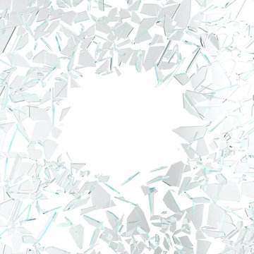 Broken glass isolated on white background. 3d illustration