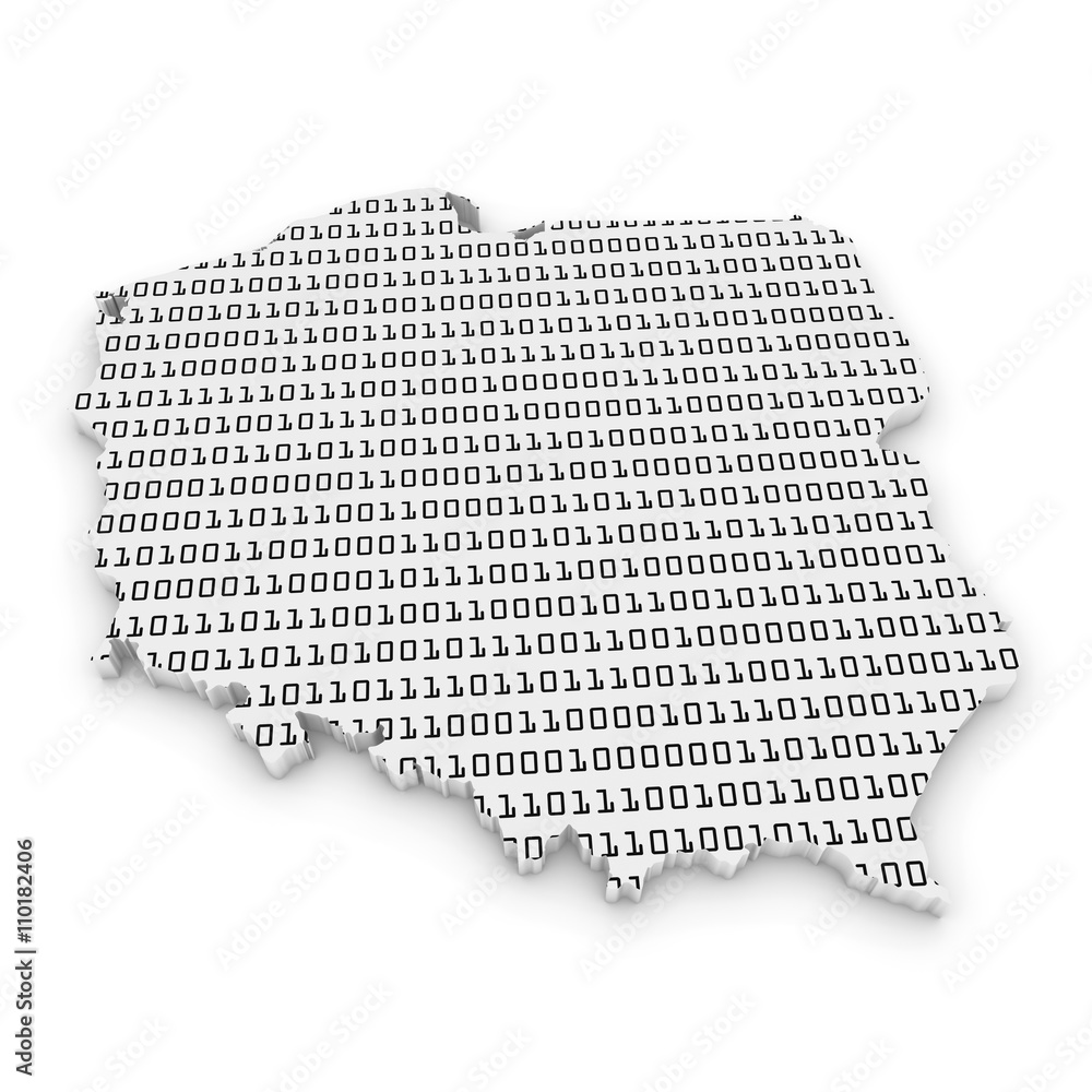 Poster polish technology industry concept image - 3d illustration map outline of poland with black and whit