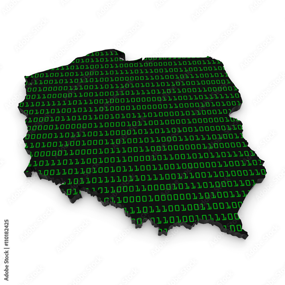 Poster polish technology industry concept image - 3d illustration map outline of poland with green binary c