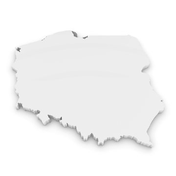 Fototapeta White 3D Illustration Map Outline of Poland Isolated on White