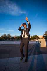 Businessman using virtual reality glasses