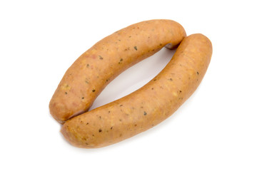 Smoked sausage on white background