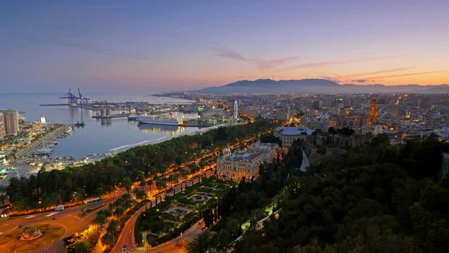 Time lapse of  evening Malaga, Spain