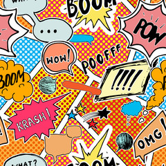 Seamless pattern background with handdrawn comic book speech bubbles, vector illustration