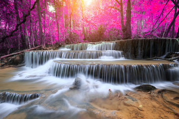 Huay Mae Kamin Waterfall, beautiful waterfall in rainforest, Kanchanaburi province, Thailand