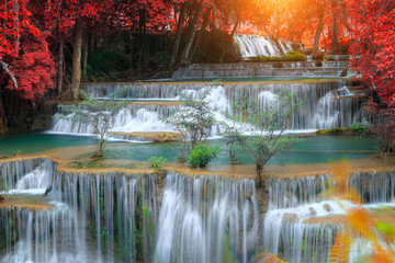 Huay Mae Kamin Waterfall, beautiful waterfall in rainforest, Kanchanaburi province, Thailand