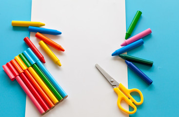 Colorful school supplies for drawing.