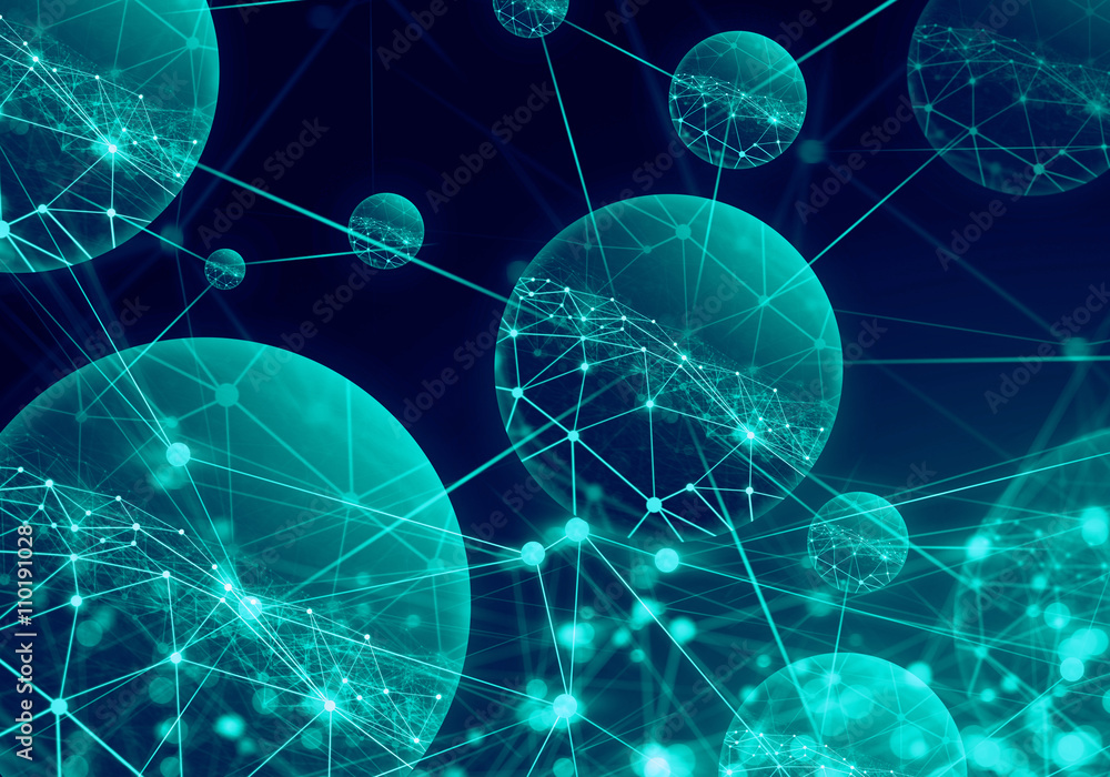 Poster data deep learning hologram ai technology robotic, molecule of chemical, atom cell science, futurist