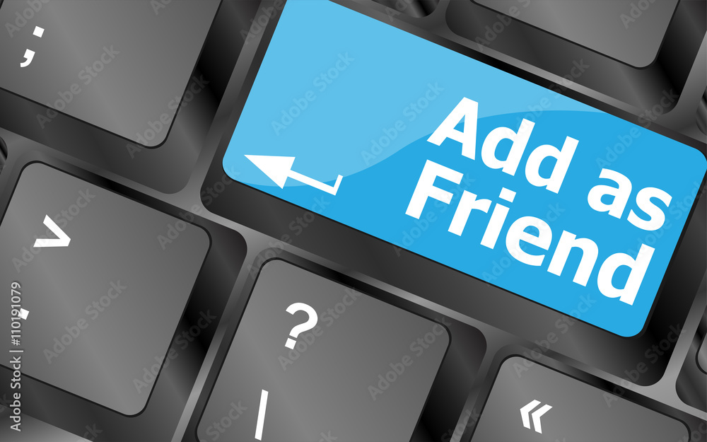 Poster social media concept: keyboard with add as friend button. keyboard keys icon button vector