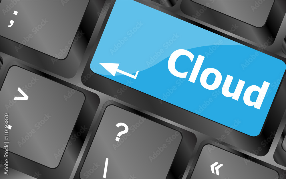 Poster keyboard key with cloud computing button. keyboard keys icon button vector