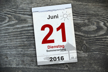 Abreißkalender Kalender mit Sommeranfang 2016