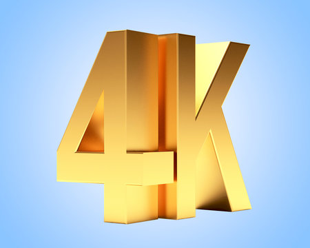 4K golden symbol icon high definition digital television on blue background. 
