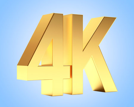 4K golden symbol icon high definition digital television on blue background.