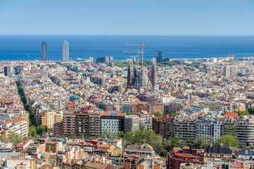 Sagrada Familia from Turo del Rovira in Barcelona, Spain