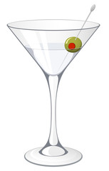 Vector illustration of a martini with an olive garnish.
