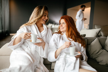 Women relaxing and drinking tea