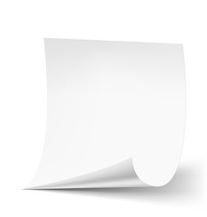 Blank sheet with curled edge on white background. Vector illustration
