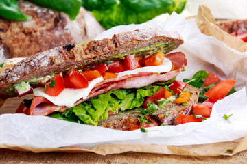 Fresh Sandwich with Bacon Lettuce Tomato and Mozzarella
