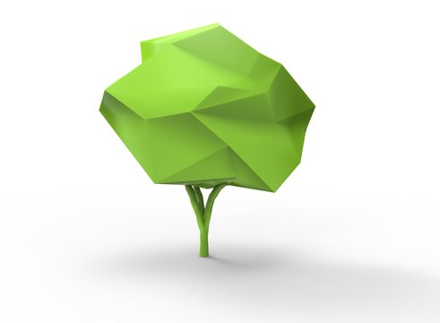 3d illustration of tree. simple to use. low poly style. on white background isolated with shadow. icon for game or web. green colors. eco nature