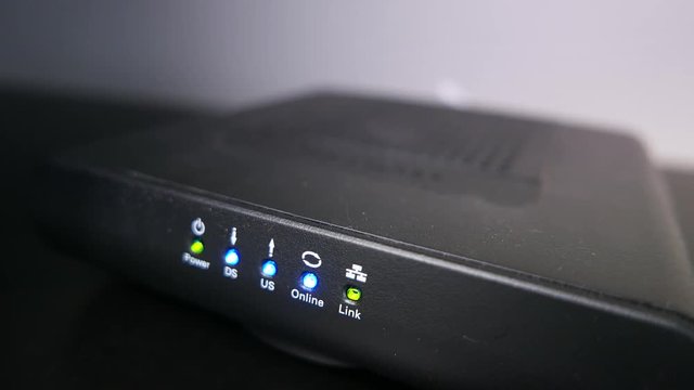 Closeup of a Internet modem wireless router.