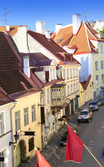 Old houses on the Old city streets. Tallinn. Estonia.