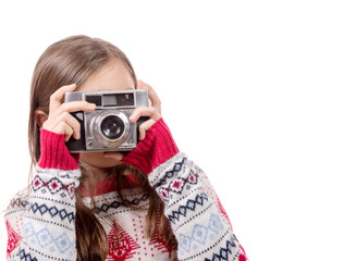 young girl with vintage camera. youth lifestyle