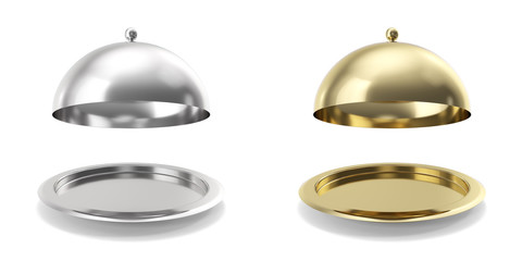 Set opened cloche on white background. 3d illustration