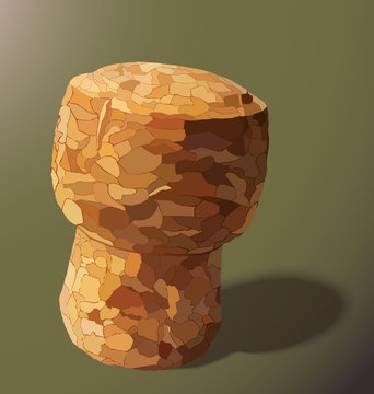 champagne cork is casting a shadow in the right on a yellow background