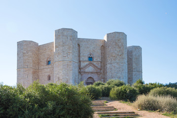 Fototapeta na wymiar Castel del Monte in Puglia Italy - Octagonal ancient medieval architecture in Italian travel