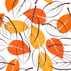 Seamless pattern with autumn leaves on white background