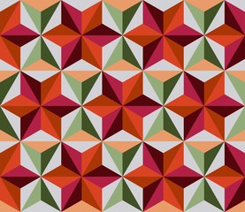 Vector multicolored mosaic with geometric flowers. Seamless background. Patchwork.