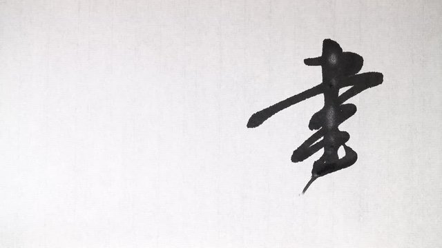 Handwriting of Chinese characters which mean "CHINESE CALLIGRAPHY", with ink and a brush, on rice paper.