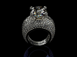 Naklejka na ściany i meble 3D illustration of gold Ring with Diamond. Jewelry background. Fashion accessory