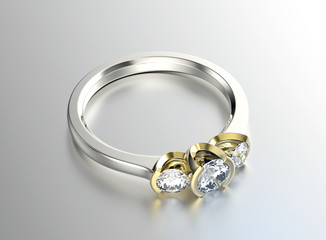3D illustration of gold Ring with Diamond. Jewelry background. Fashion accessory
