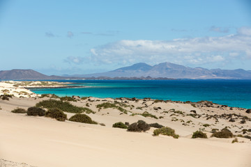 Fototapeta na wymiar Corralejo Beach on Fuerteventura, Canary Islands. Spain